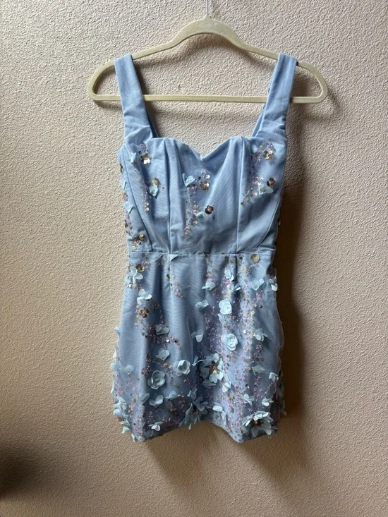 Oh Polly Briar Embellished Corset Mini Dress in Sky Blue. - Picture 4 of 8
